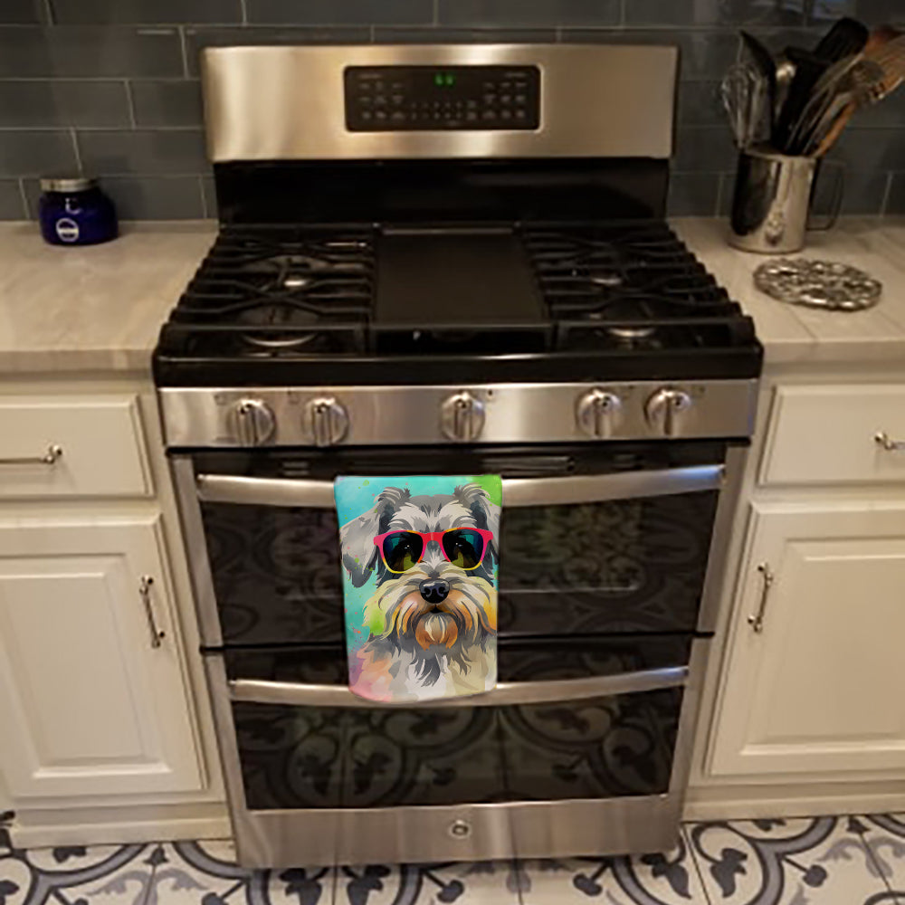 Schnauzer Hippie Dawg Kitchen Towel Velour Plush Front and Cotton Loop Back Machine Washable
