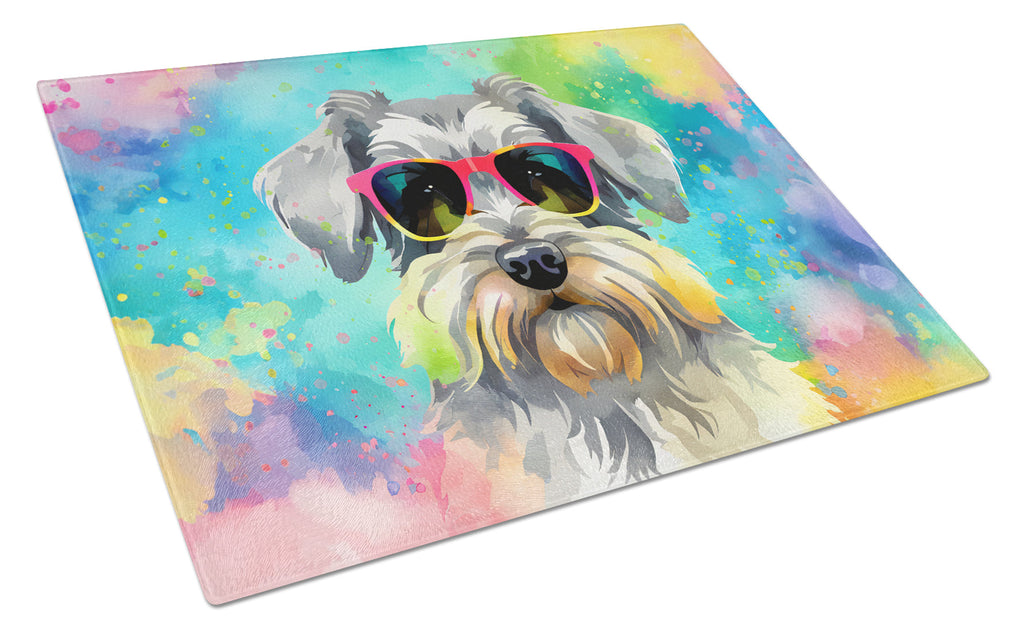 Schnauzer Hippie Dawg Cutting Board Tempered Glass Kitchen Cutting Surface, Heat Resistant Chopping, Non-Slip Feet, Food Prep & Serving