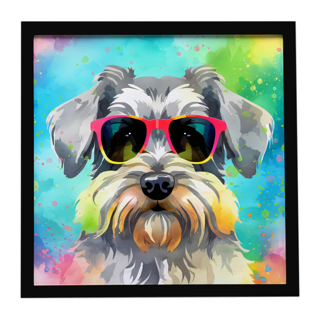 Schnauzer Hippie Dawg Framed Metal Print Bathroom, Kitchen, Office, Home Decor Wall Art Ready to Hang, Square, 8X8