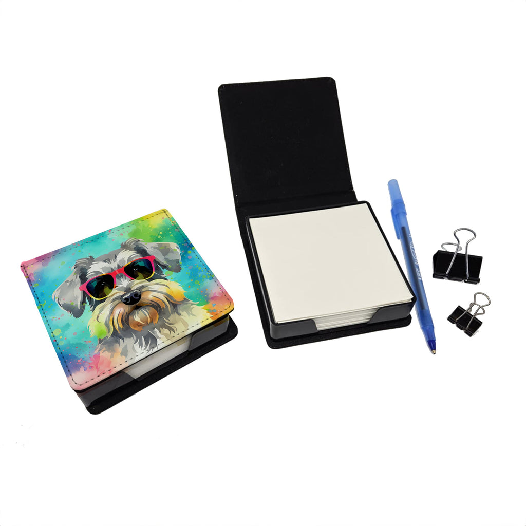 Schnauzer Hippie Dawg PU Leather Note Paper Holder with Artist-Designed Cover, Desk Accessory, Office Gift
