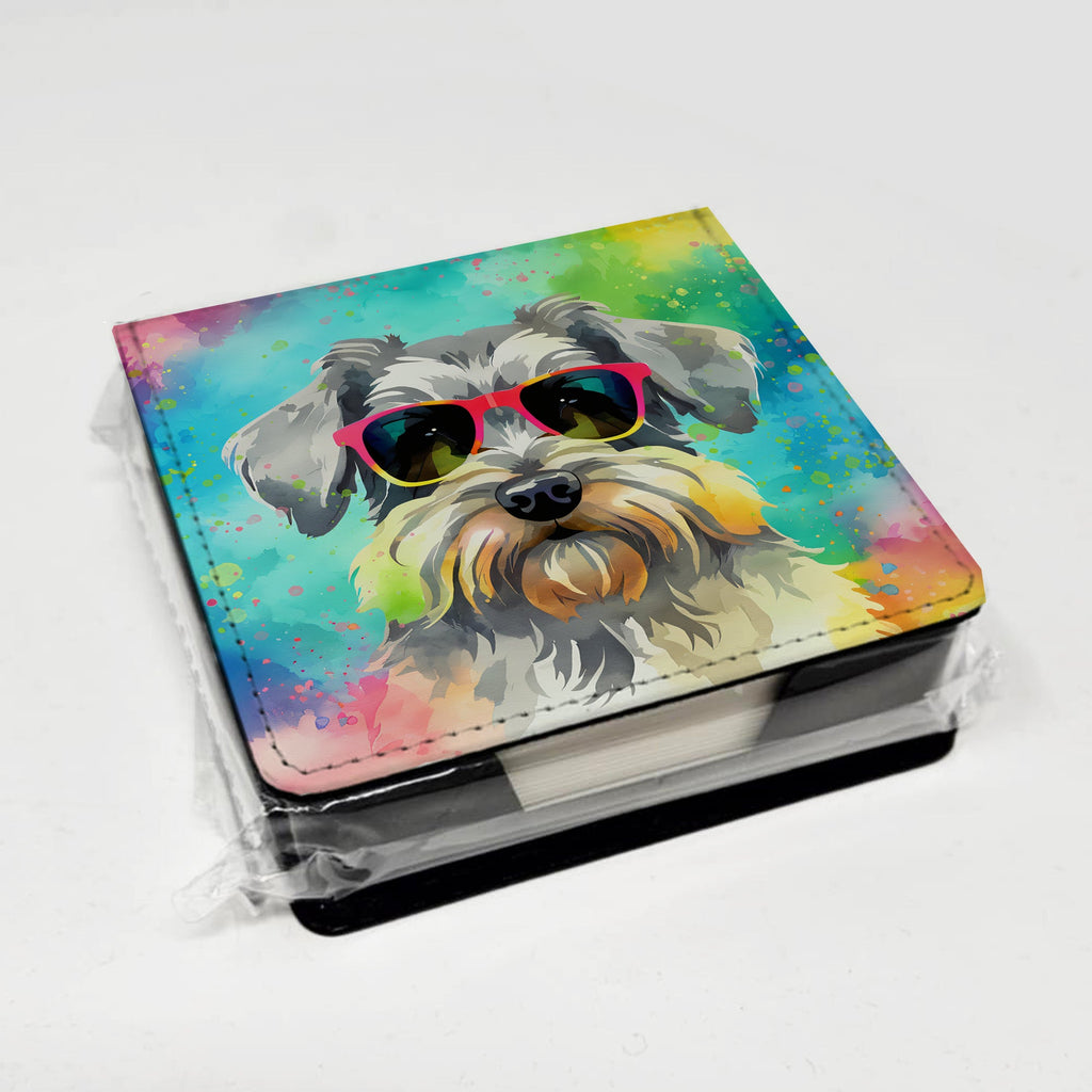 Schnauzer Hippie Dawg PU Leather Note Paper Holder with Artist-Designed Cover, Desk Accessory, Office Gift
