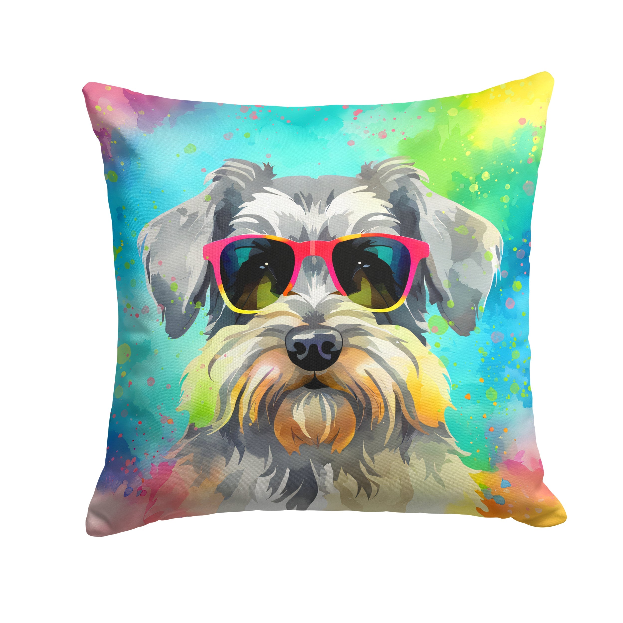 Schnauzer Hippie Dawg Decorative Throw Pillow 14x14 Indoor Outdoor Accent Cushion, Fabric Cover with Insert for Sofa, Bed, Porch & Living Room