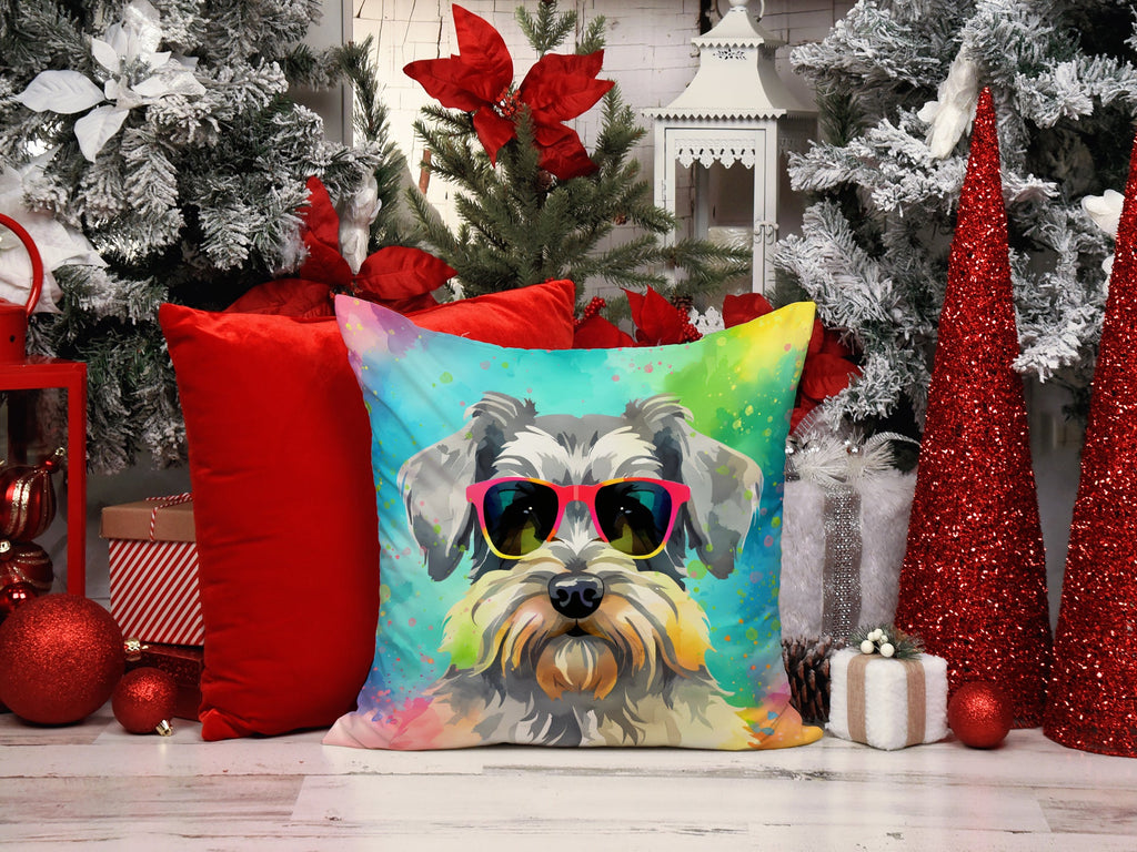 Schnauzer Hippie Dawg Decorative Throw Pillow 14x14 Indoor Outdoor Accent Cushion, Fabric Cover with Insert for Sofa, Bed, Porch & Living Room