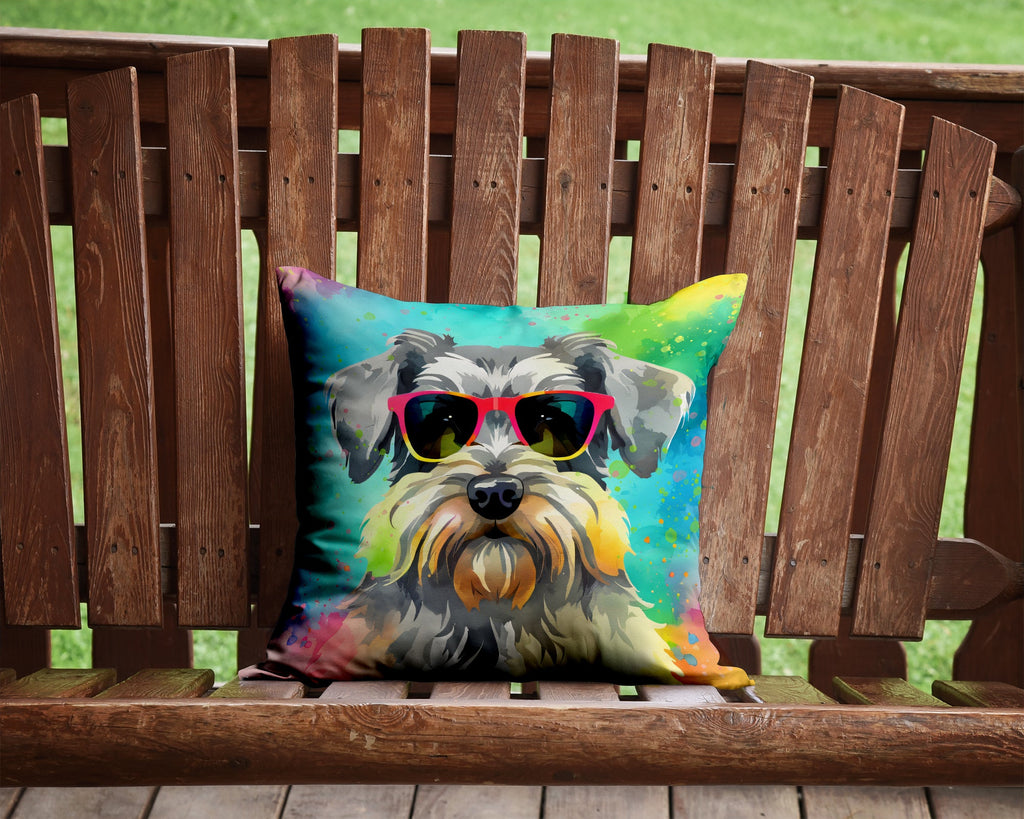 Schnauzer Hippie Dawg Decorative Throw Pillow 14x14 Indoor Outdoor Accent Cushion, Fabric Cover with Insert for Sofa, Bed, Porch & Living Room