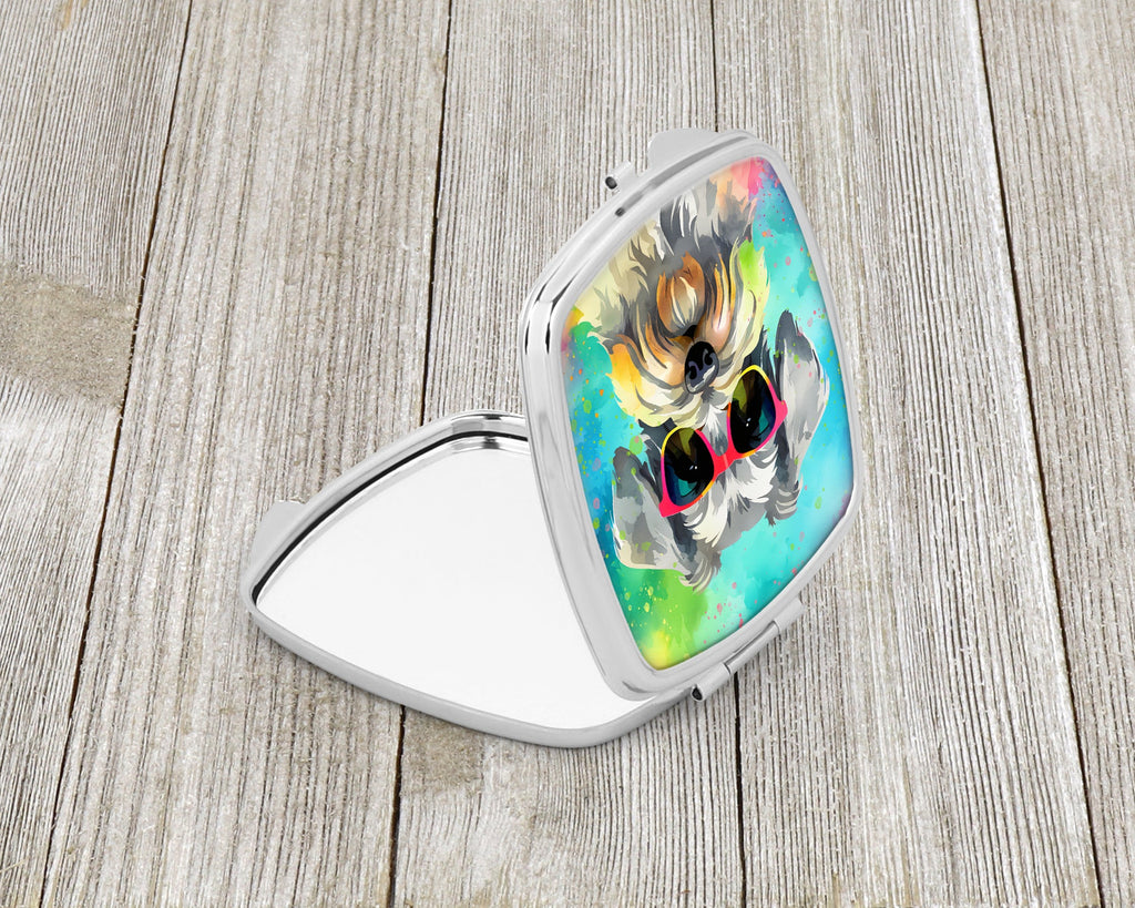 Schnauzer Hippie Dawg Compact Mirror Decorative Travel Makeup Mirror for Women Girls Gifts Pocket Makeup Mirror Folding Handheld