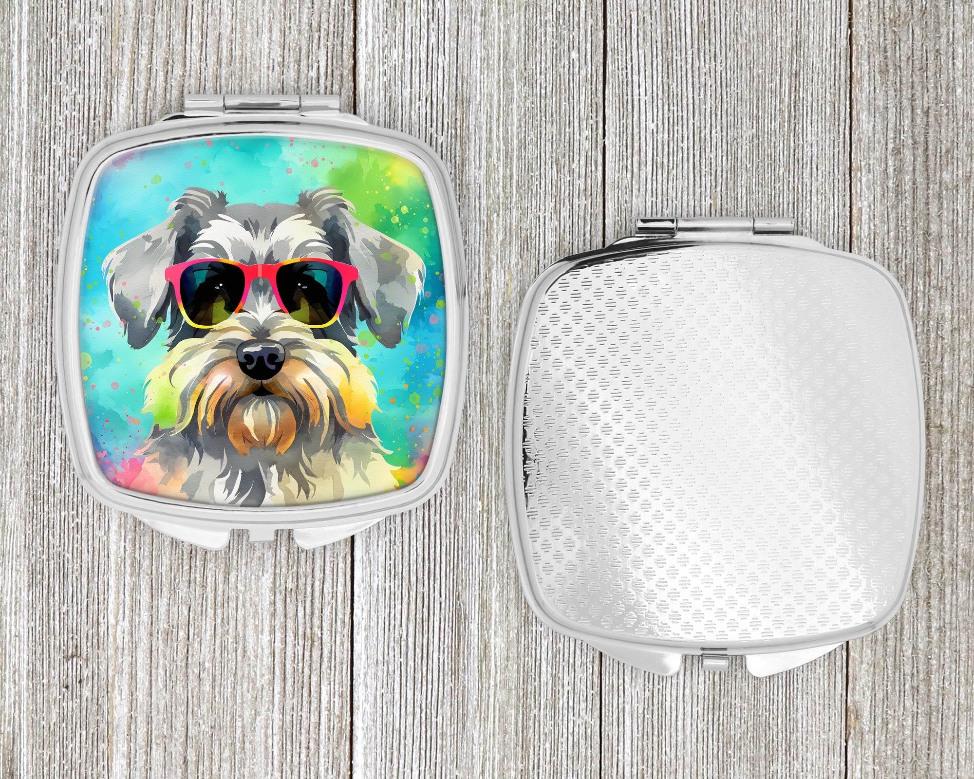 Schnauzer Hippie Dawg Compact Mirror Decorative Travel Makeup Mirror for Women Girls Gifts Pocket Makeup Mirror Folding Handheld