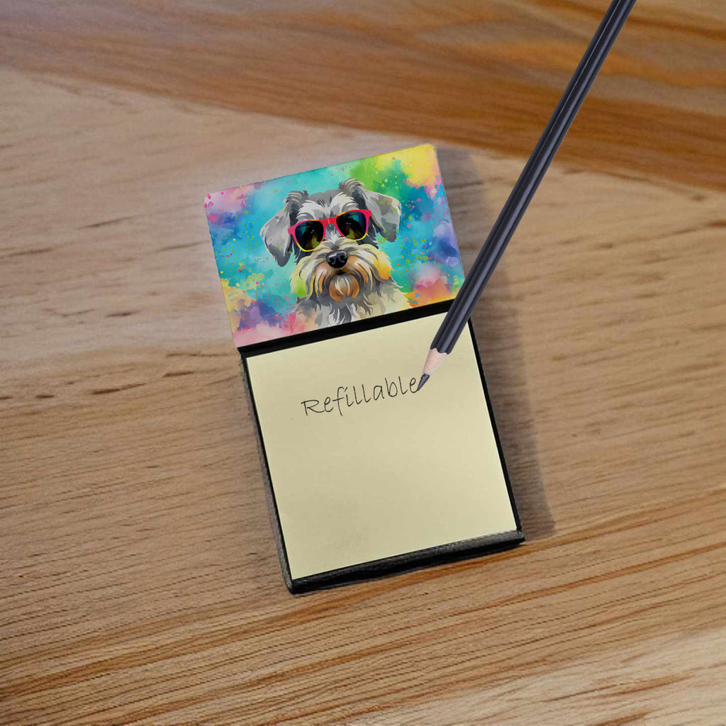 Schnauzer Hippie Dawg Watercolor Sticky Note Holder Refillable Dispenser Desk Accessory 3x3 Pad Gift