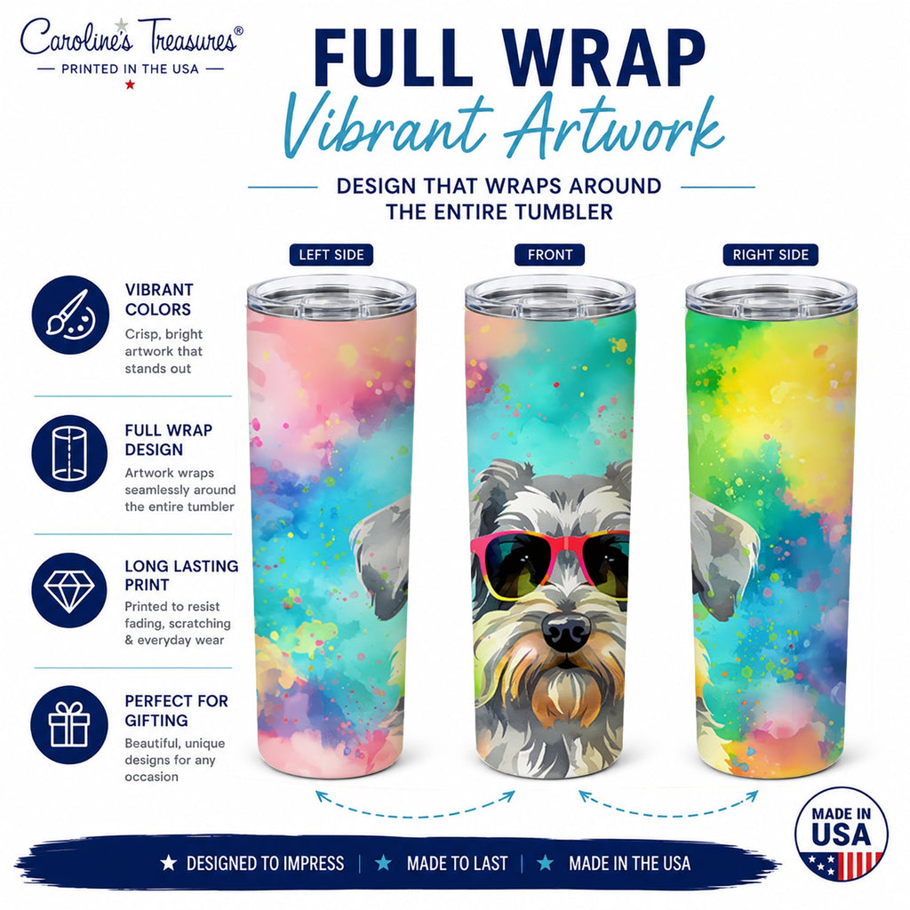 Schnauzer Hippie Dawg Stainless Steel Skinny Tumbler 20 oz Vacuum Double Walled Reusable Insulated Travel Cup