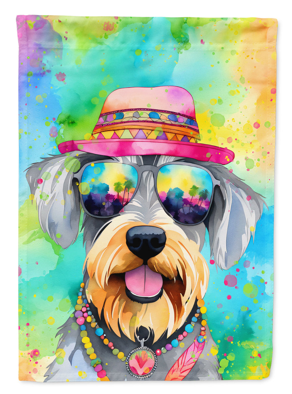 Schnauzer Hippie Dawg House Flag 28x40 Porch Sleeve Pole Decorative Outside Yard Banner Artwork Wall Hanging, Polyester