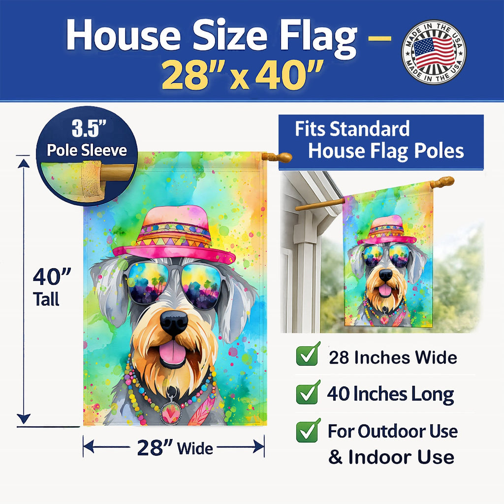 Schnauzer Hippie Dawg House Flag 28x40 Porch Sleeve Pole Decorative Outside Yard Banner Artwork Wall Hanging, Polyester