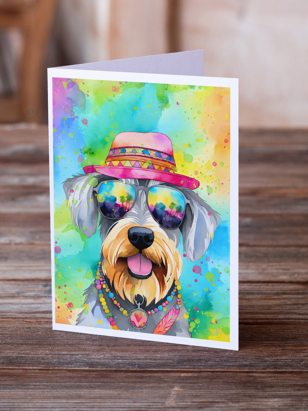 Schnauzer Hippie Dawg Greeting Cards Pack of 8 Blank Cards with Envelopes Whimsical A7 Size 5x7