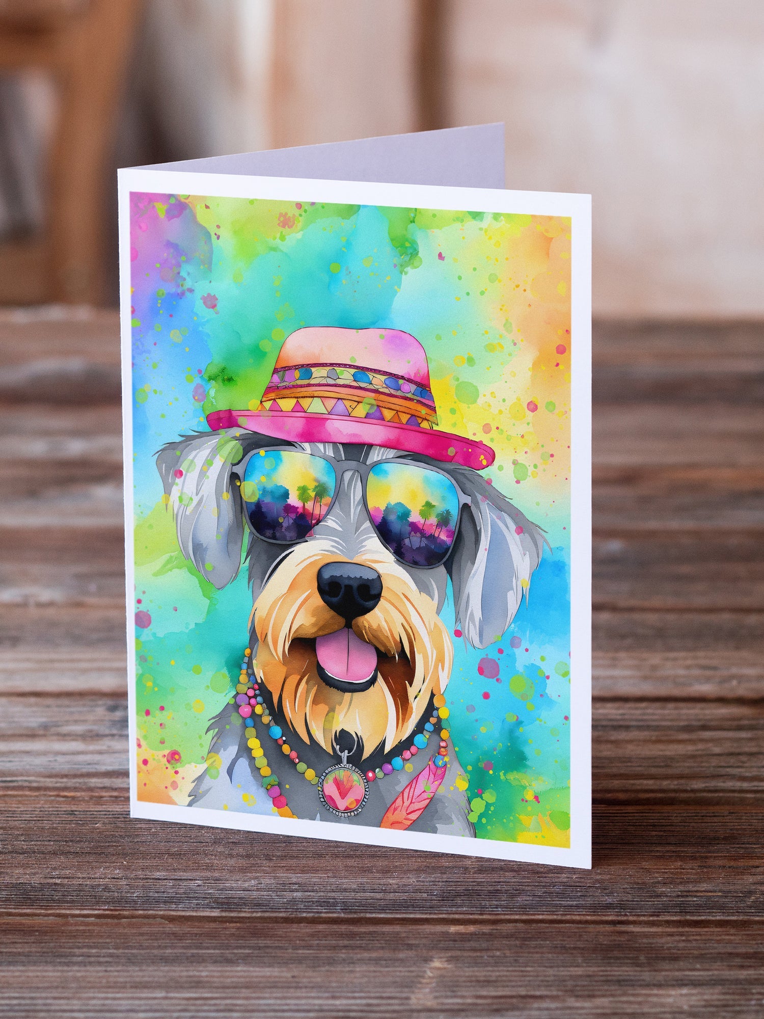 Schnauzer Hippie Dawg Greeting Cards Pack of 8 Blank Cards with Envelopes Whimsical A7 Size 5x7