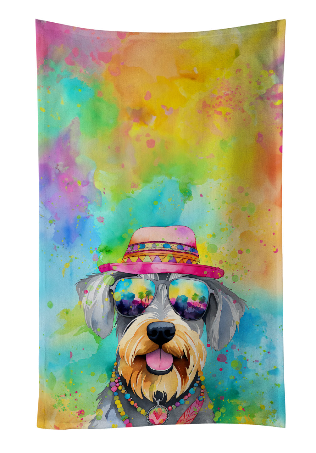 Schnauzer Hippie Dawg Kitchen Towel Velour Plush Front and Cotton Loop Back Machine Washable
