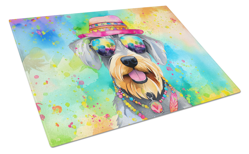 Schnauzer Hippie Dawg Cutting Board Tempered Glass Kitchen Cutting Surface, Heat Resistant Chopping, Non-Slip Feet, Food Prep & Serving