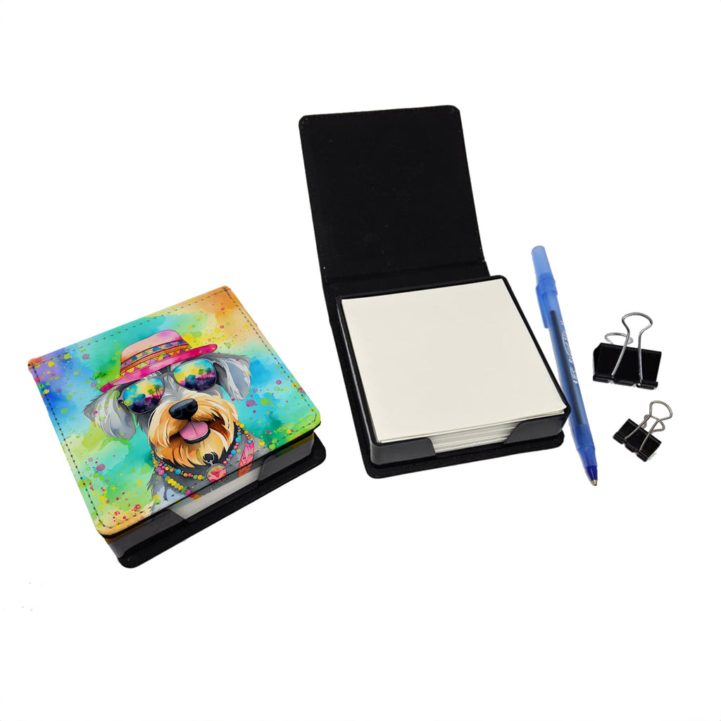 Schnauzer Hippie Dawg PU Leather Note Paper Holder with Artist-Designed Cover, Desk Accessory, Office Gift