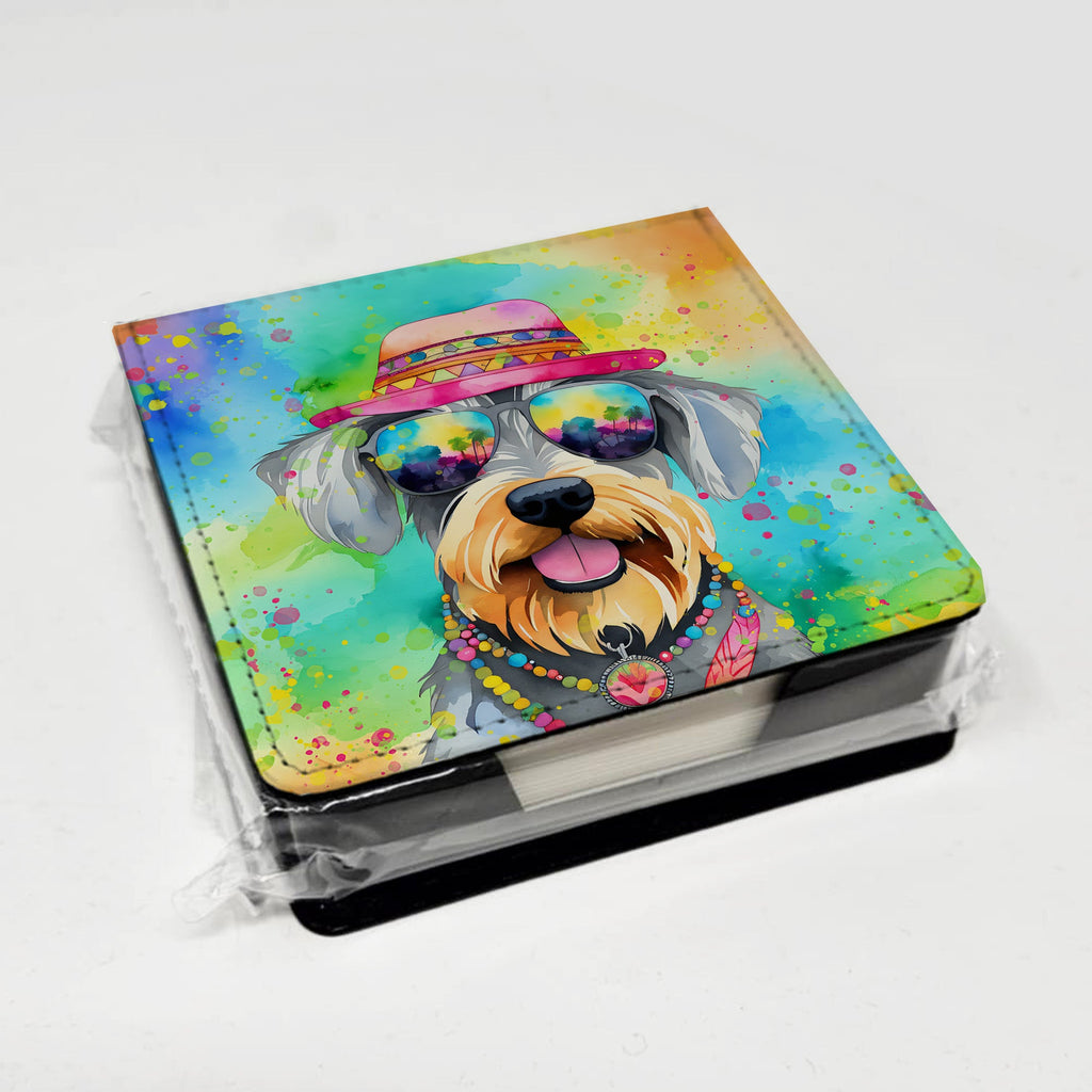 Schnauzer Hippie Dawg PU Leather Note Paper Holder with Artist-Designed Cover, Desk Accessory, Office Gift
