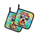Schnauzer Hippie Dawg Pot Holder Set of 2 Heat Resistant Quilted Hot Pads 7.5 x 7.5 Inch, Insulated Kitchen Trivets for Cooking & Baking