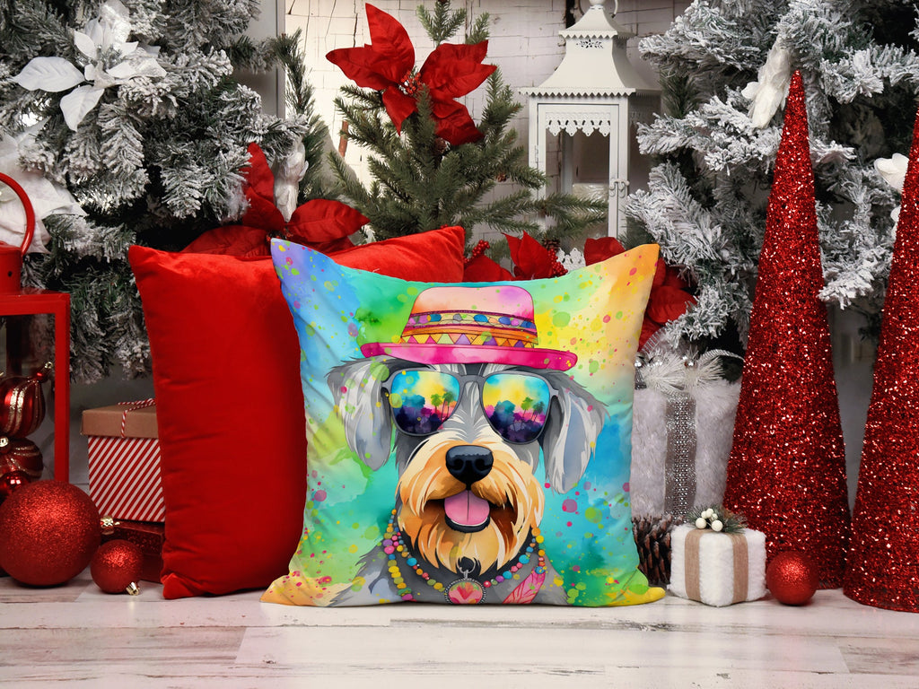 Schnauzer Hippie Dawg Decorative Throw Pillow 14x14 Indoor Outdoor Accent Cushion, Fabric Cover with Insert for Sofa, Bed, Porch & Living Room