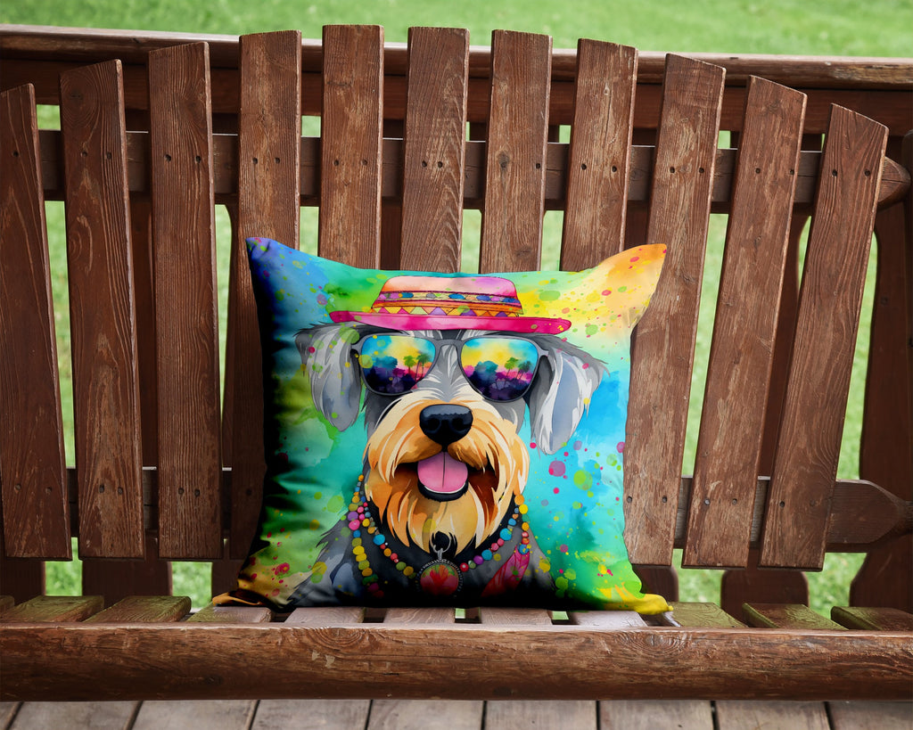 Schnauzer Hippie Dawg Decorative Throw Pillow 14x14 Indoor Outdoor Accent Cushion, Fabric Cover with Insert for Sofa, Bed, Porch & Living Room