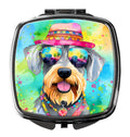 Schnauzer Hippie Dawg Compact Mirror Decorative Travel Makeup Mirror for Women Girls Gifts Pocket Makeup Mirror Folding Handheld