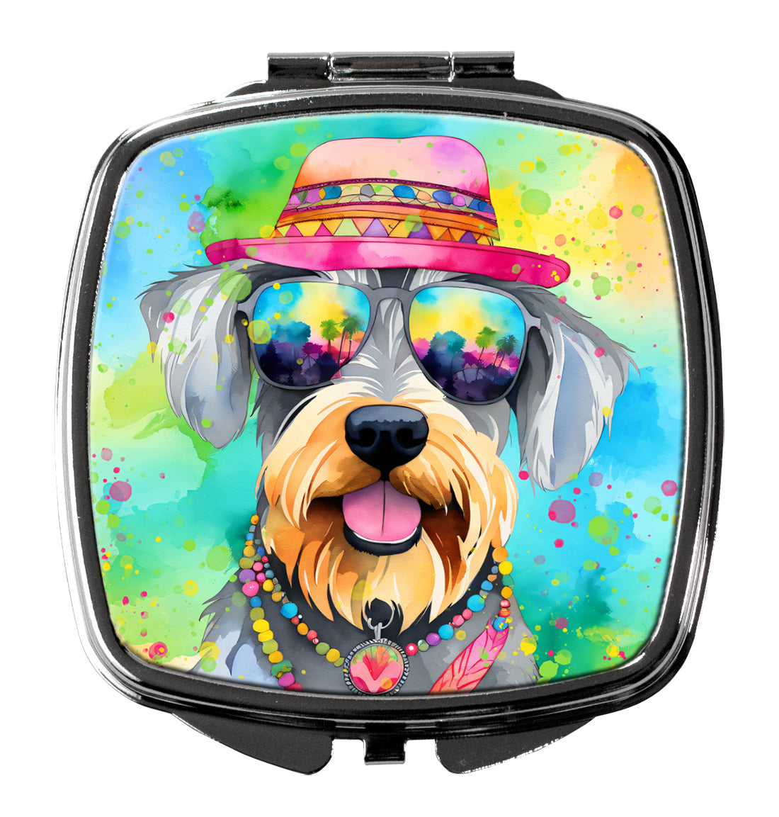 Schnauzer Hippie Dawg Compact Mirror Decorative Travel Makeup Mirror for Women Girls Gifts Pocket Makeup Mirror Folding Handheld