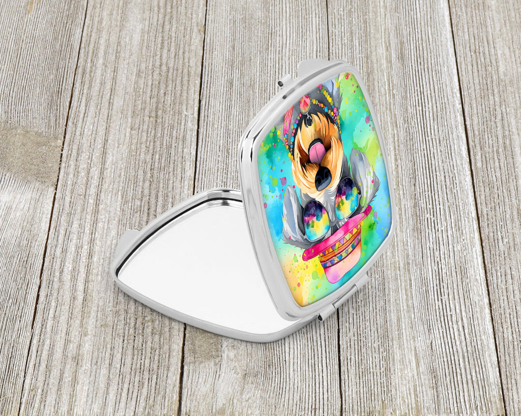 Schnauzer Hippie Dawg Compact Mirror Decorative Travel Makeup Mirror for Women Girls Gifts Pocket Makeup Mirror Folding Handheld