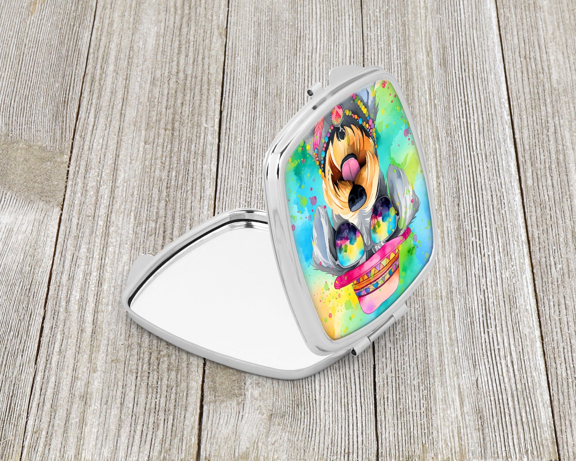 Schnauzer Hippie Dawg Compact Mirror Decorative Travel Makeup Mirror for Women Girls Gifts Pocket Makeup Mirror Folding Handheld