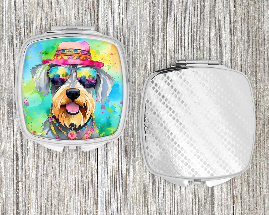 Schnauzer Hippie Dawg Compact Mirror Decorative Travel Makeup Mirror for Women Girls Gifts Pocket Makeup Mirror Folding Handheld