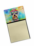 Schnauzer Hippie Dawg Watercolor Sticky Note Holder Refillable Dispenser Desk Accessory 3x3 Pad Gift