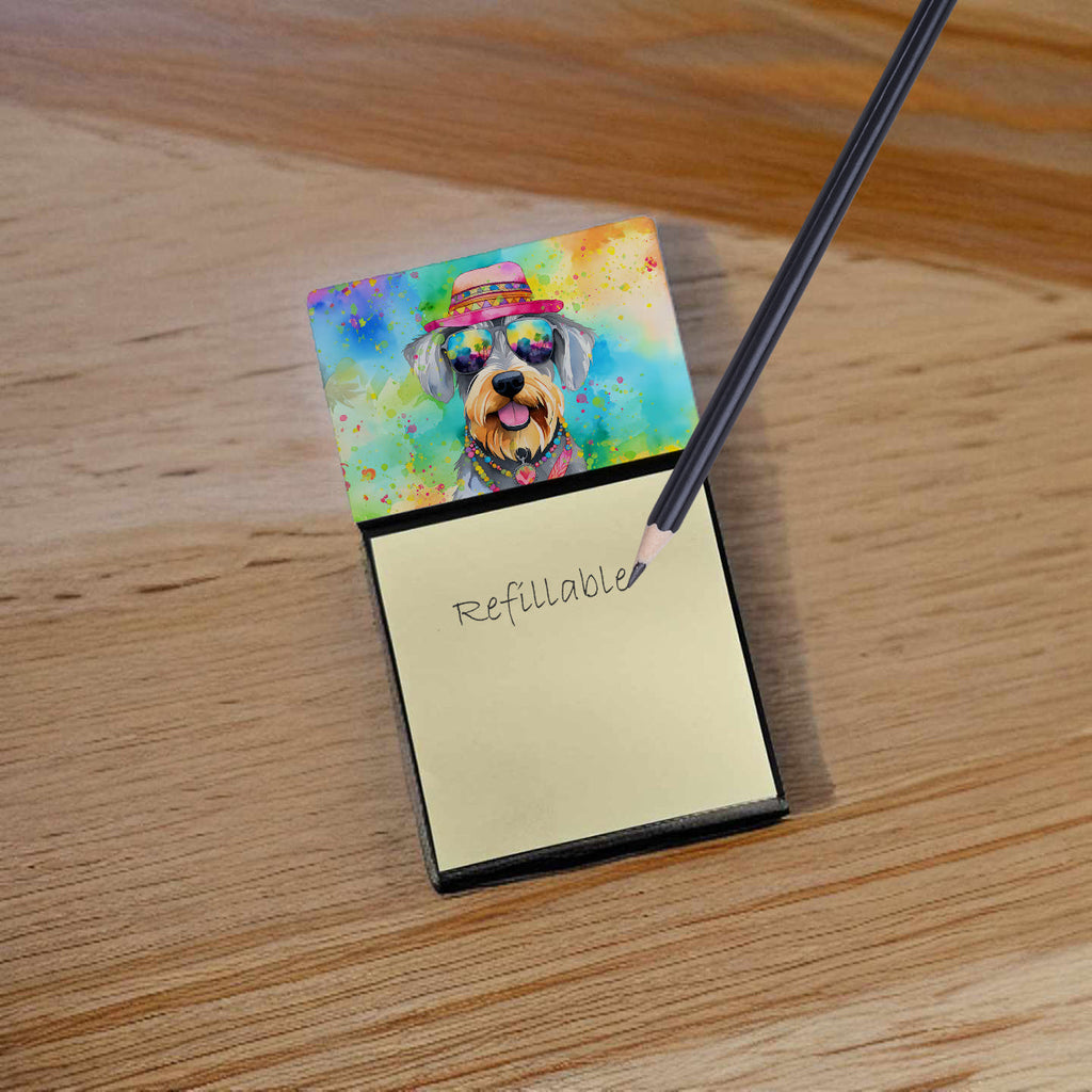 Schnauzer Hippie Dawg Watercolor Sticky Note Holder Refillable Dispenser Desk Accessory 3x3 Pad Gift