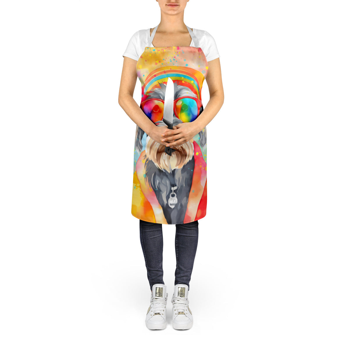 Schnauzer Hippie Dawg Apron Cooking Kitchen Server Baking Crafts Gardening for Adult Women Men, Unisex, Large, Multicolor