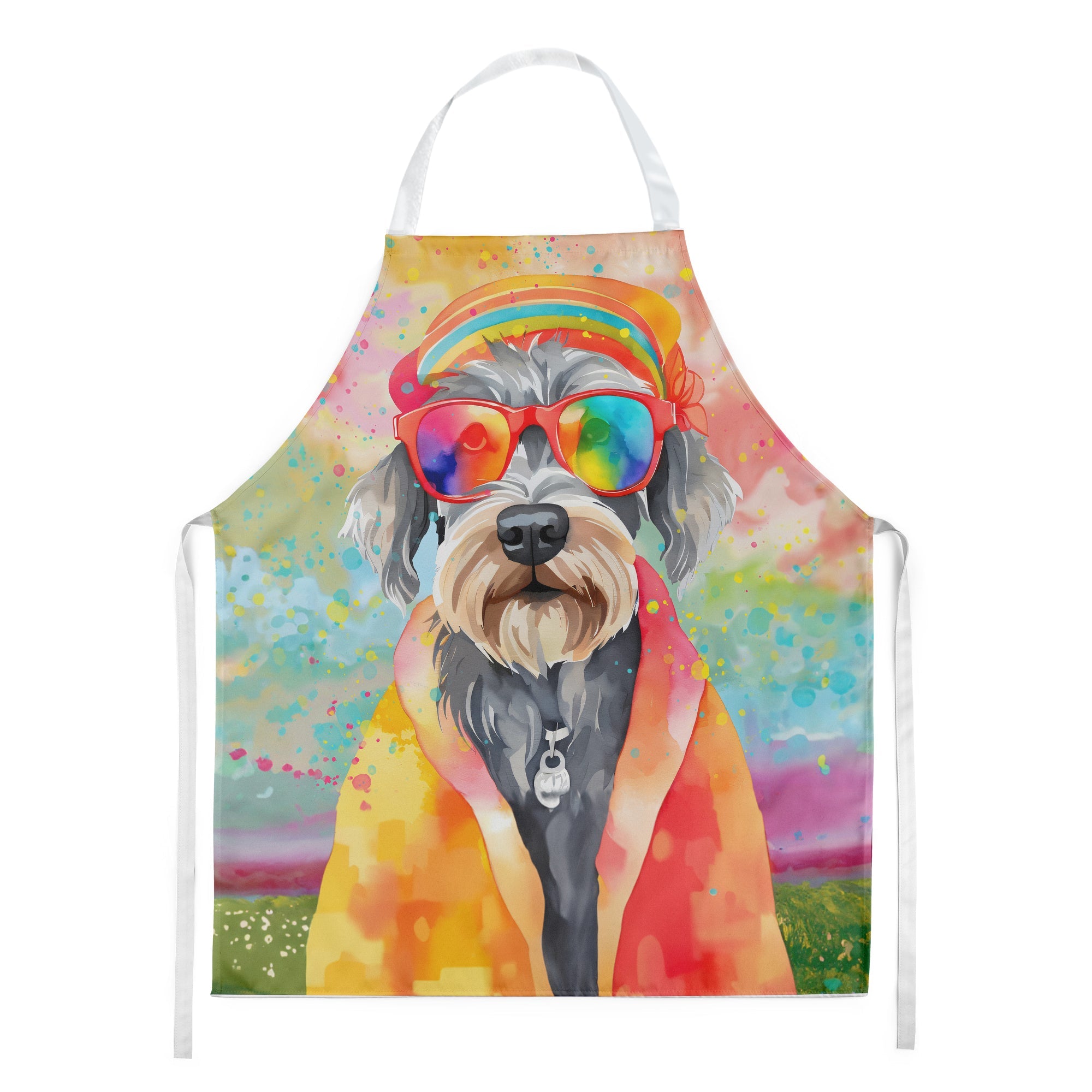 Schnauzer Hippie Dawg Apron Cooking Kitchen Server Baking Crafts Gardening for Adult Women Men, Unisex, Large, Multicolor