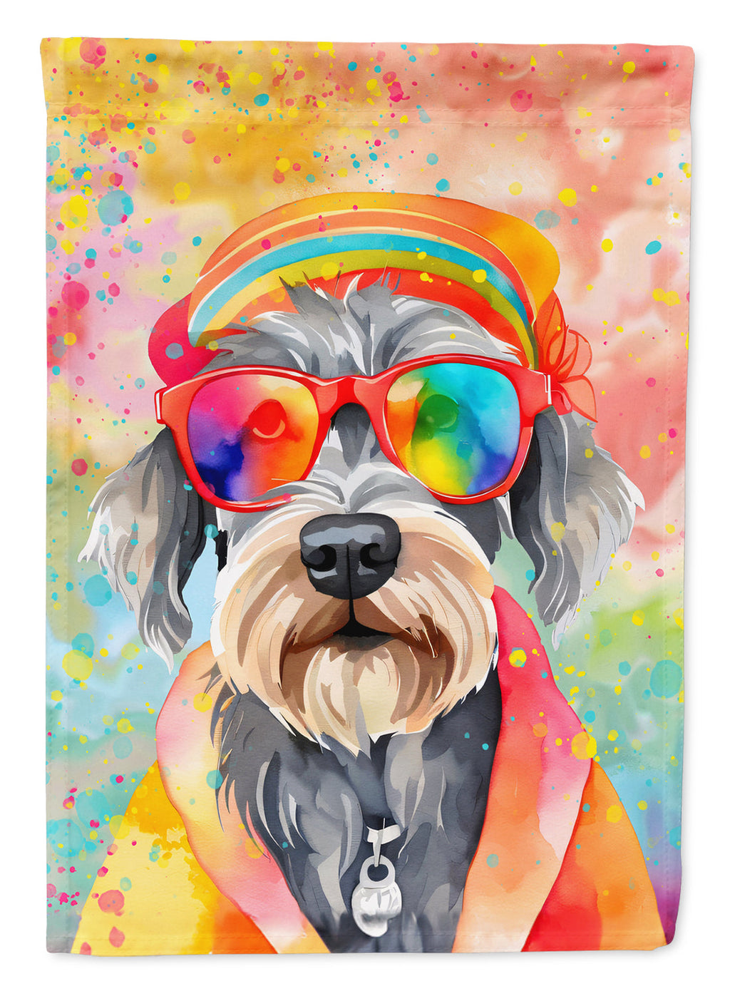 Schnauzer Hippie Dawg House Flag 28x40 Porch Sleeve Pole Decorative Outside Yard Banner Artwork Wall Hanging, Polyester
