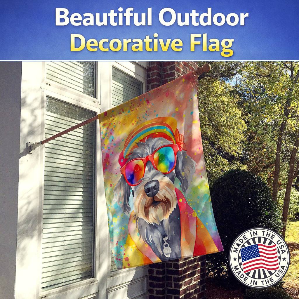 Schnauzer Hippie Dawg House Flag 28x40 Porch Sleeve Pole Decorative Outside Yard Banner Artwork Wall Hanging, Polyester