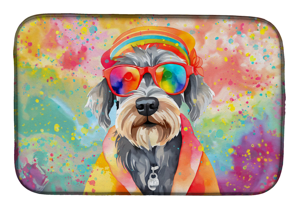 Schnauzer Hippie Dawg Dish Drying Mat Absorbent Dish Drying Mat Pad for Kitchen Counter Dish Drainer Mat for Countertop, 14 x 21", Multicolor