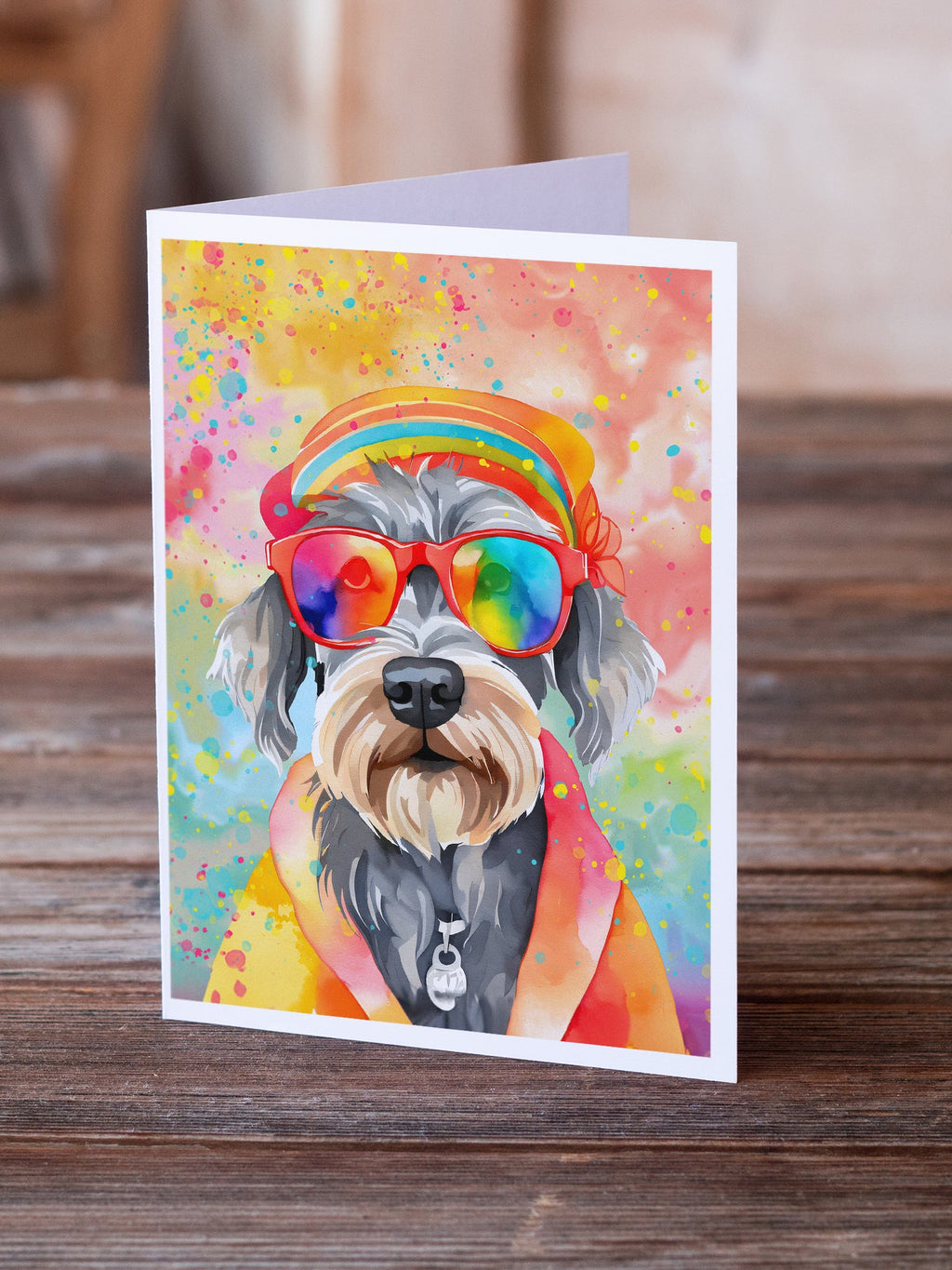Schnauzer Hippie Dawg Greeting Cards Pack of 8 Blank Cards with Envelopes Whimsical A7 Size 5x7