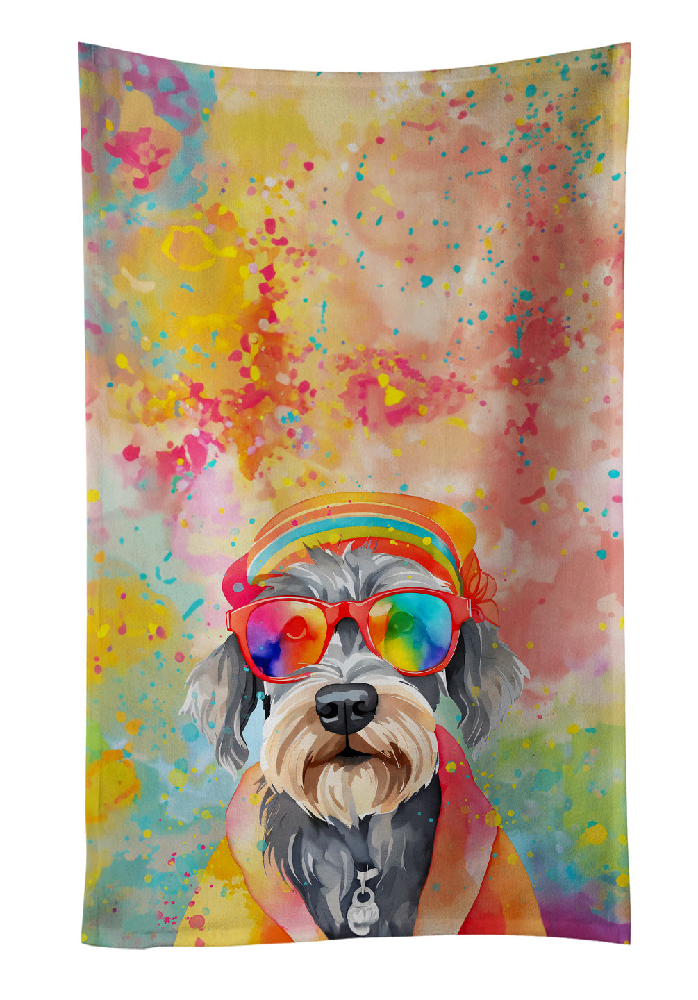 Schnauzer Hippie Dawg Kitchen Towel Velour Plush Front and Cotton Loop Back Machine Washable