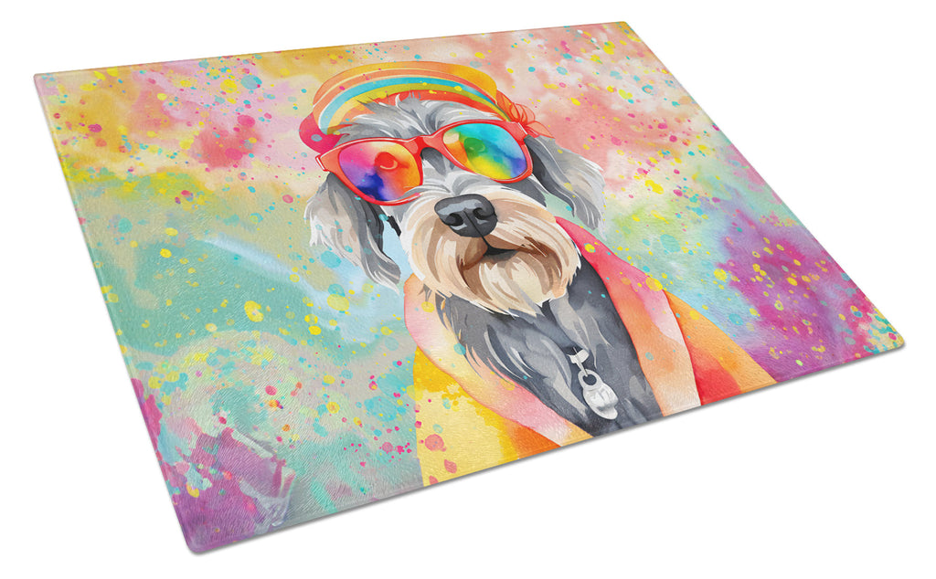 Schnauzer Hippie Dawg Cutting Board Tempered Glass Kitchen Cutting Surface, Heat Resistant Chopping, Non-Slip Feet, Food Prep & Serving