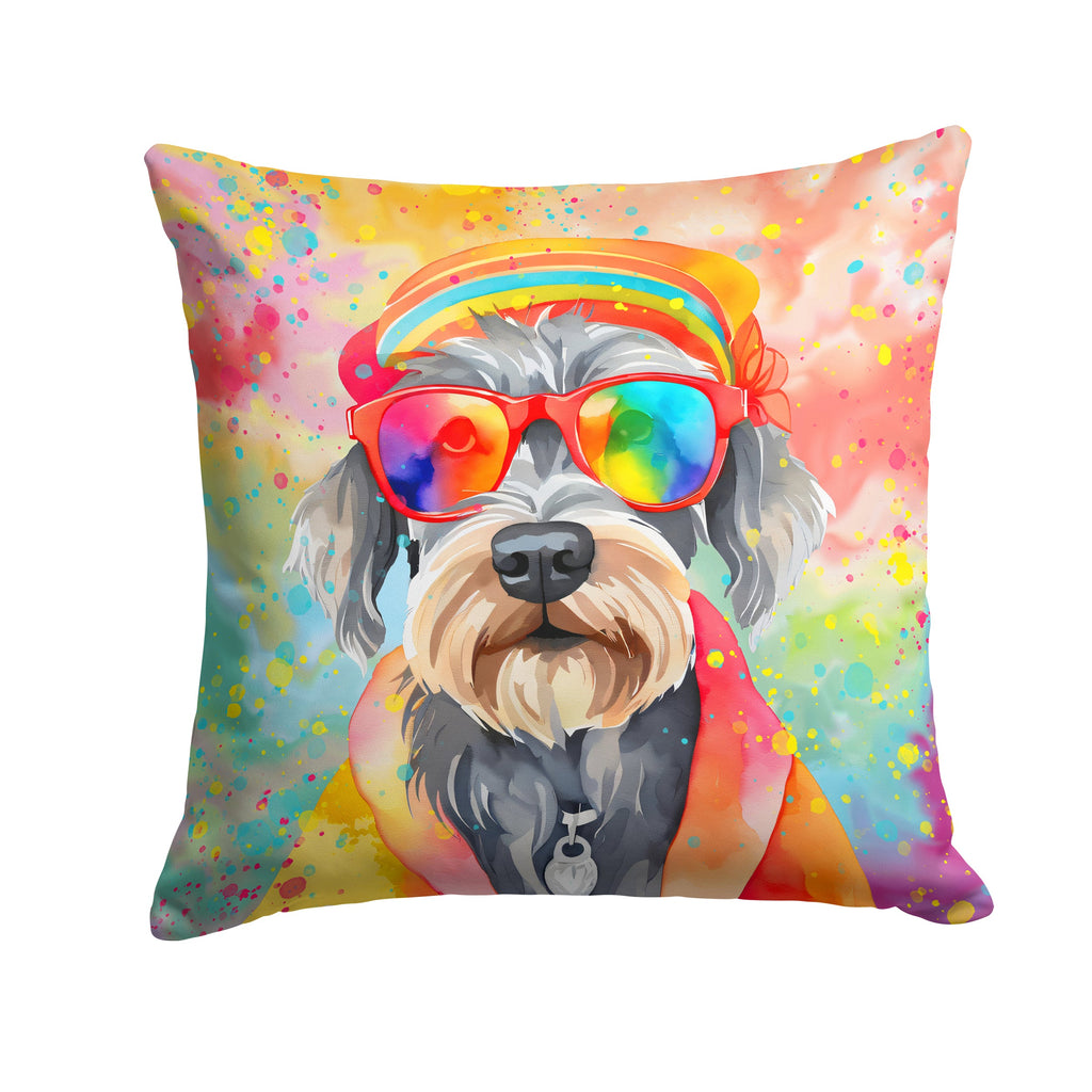 Schnauzer Hippie Dawg Decorative Throw Pillow 14x14 Indoor Outdoor Accent Cushion, Fabric Cover with Insert for Sofa, Bed, Porch & Living Room
