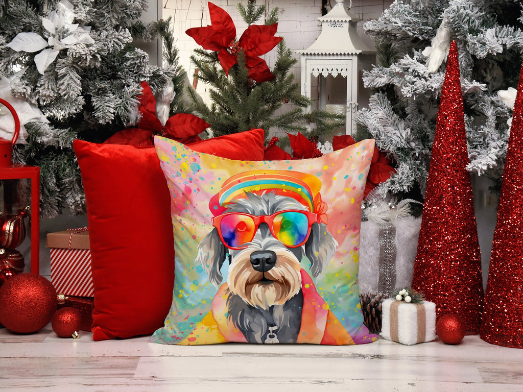 Schnauzer Hippie Dawg Decorative Throw Pillow 14x14 Indoor Outdoor Accent Cushion, Fabric Cover with Insert for Sofa, Bed, Porch & Living Room