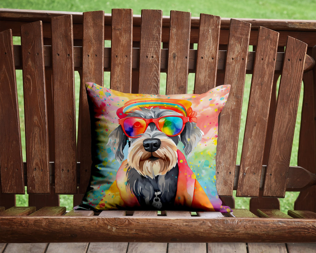 Schnauzer Hippie Dawg Decorative Throw Pillow 14x14 Indoor Outdoor Accent Cushion, Fabric Cover with Insert for Sofa, Bed, Porch & Living Room