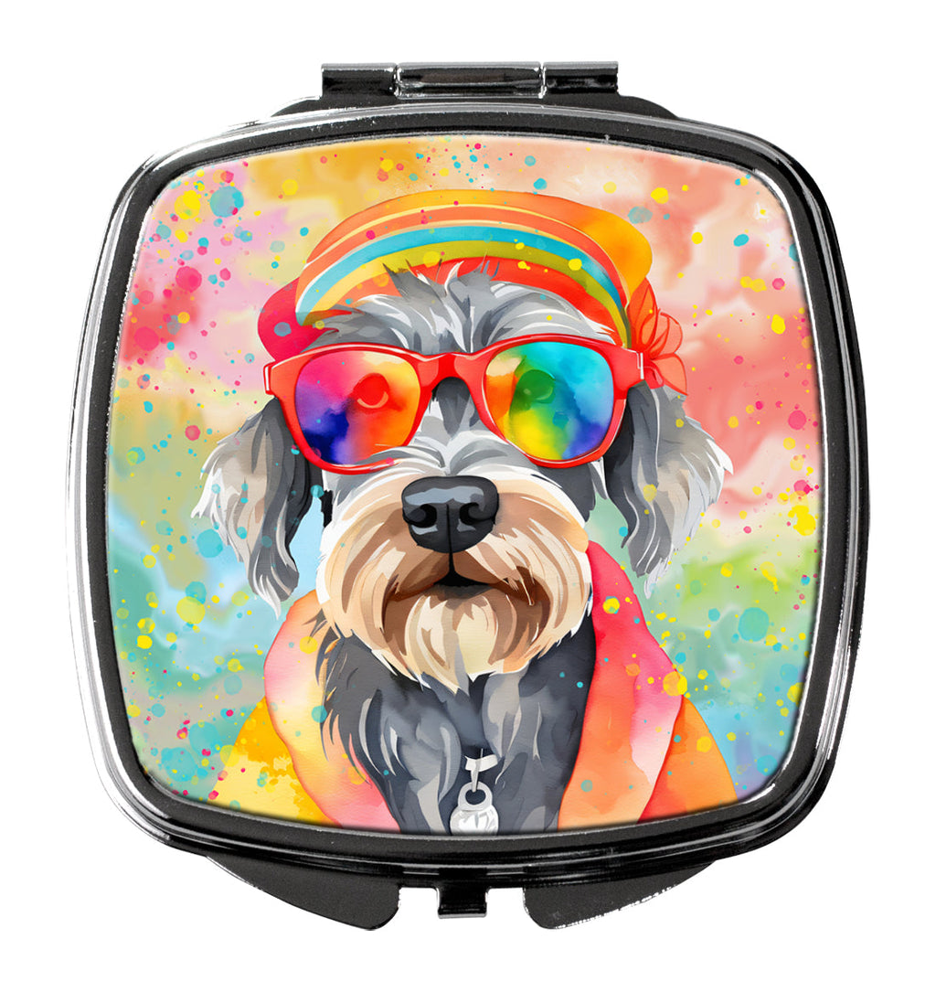 Schnauzer Hippie Dawg Compact Mirror Decorative Travel Makeup Mirror for Women Girls Gifts Pocket Makeup Mirror Folding Handheld