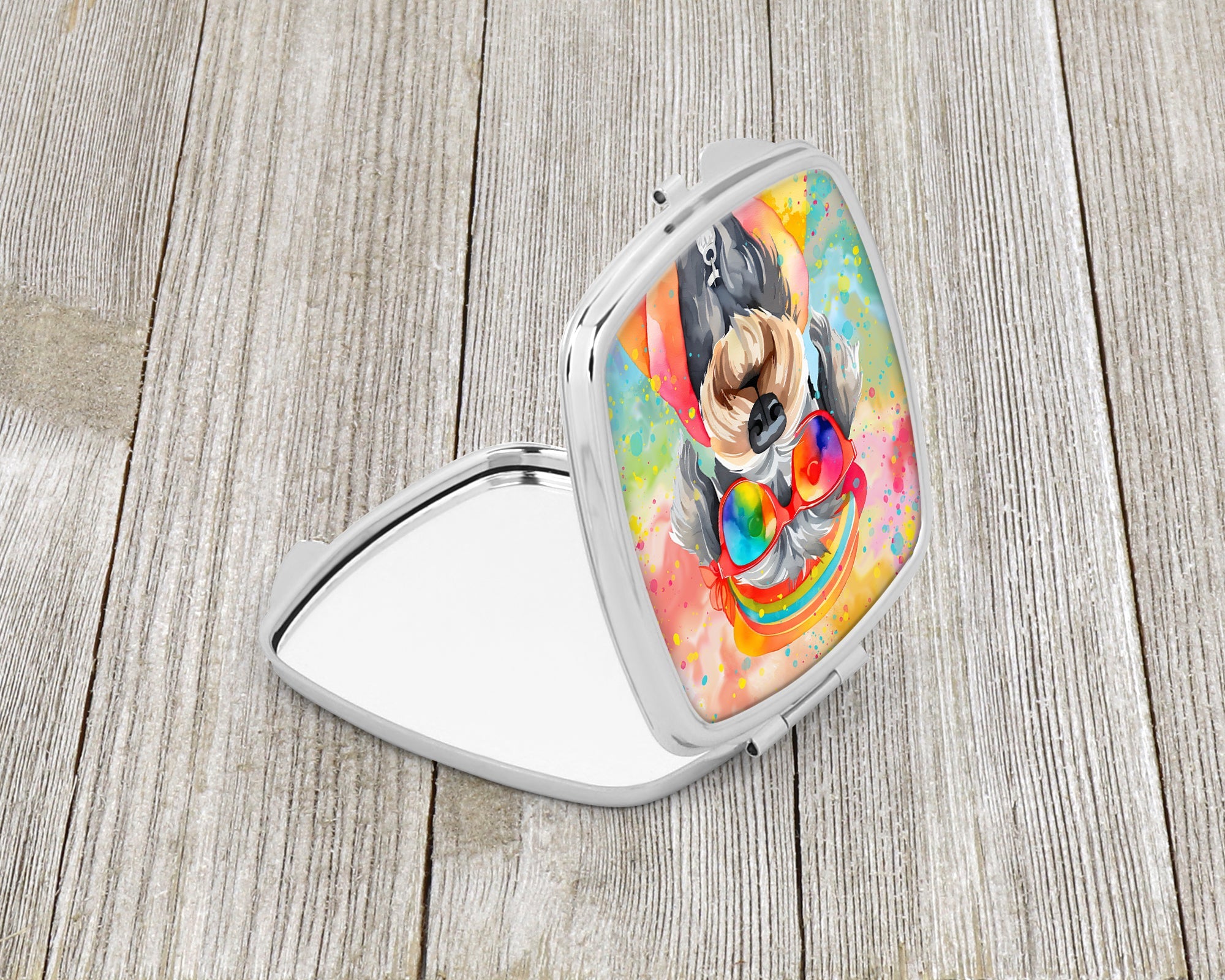Schnauzer Hippie Dawg Compact Mirror Decorative Travel Makeup Mirror for Women Girls Gifts Pocket Makeup Mirror Folding Handheld