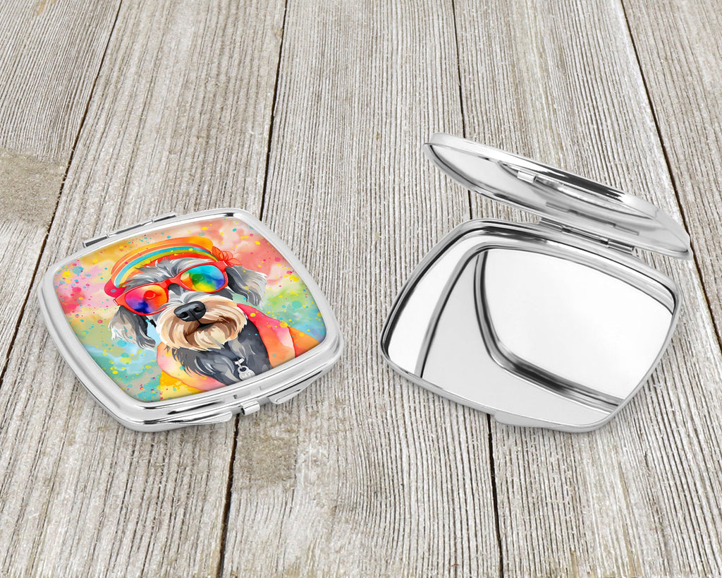 Schnauzer Hippie Dawg Compact Mirror Decorative Travel Makeup Mirror for Women Girls Gifts Pocket Makeup Mirror Folding Handheld