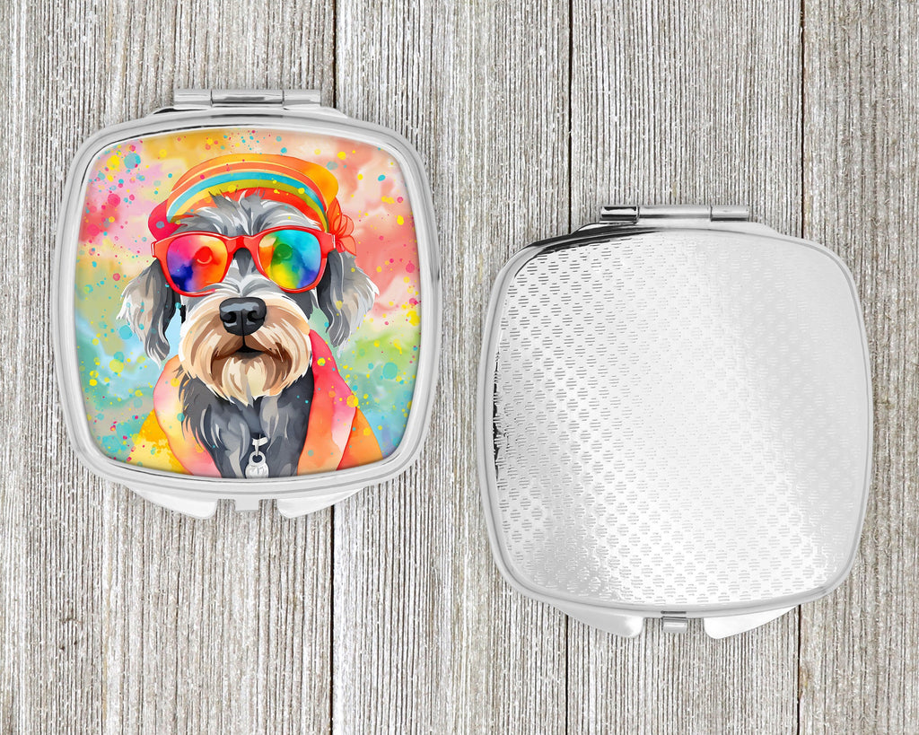 Schnauzer Hippie Dawg Compact Mirror Decorative Travel Makeup Mirror for Women Girls Gifts Pocket Makeup Mirror Folding Handheld