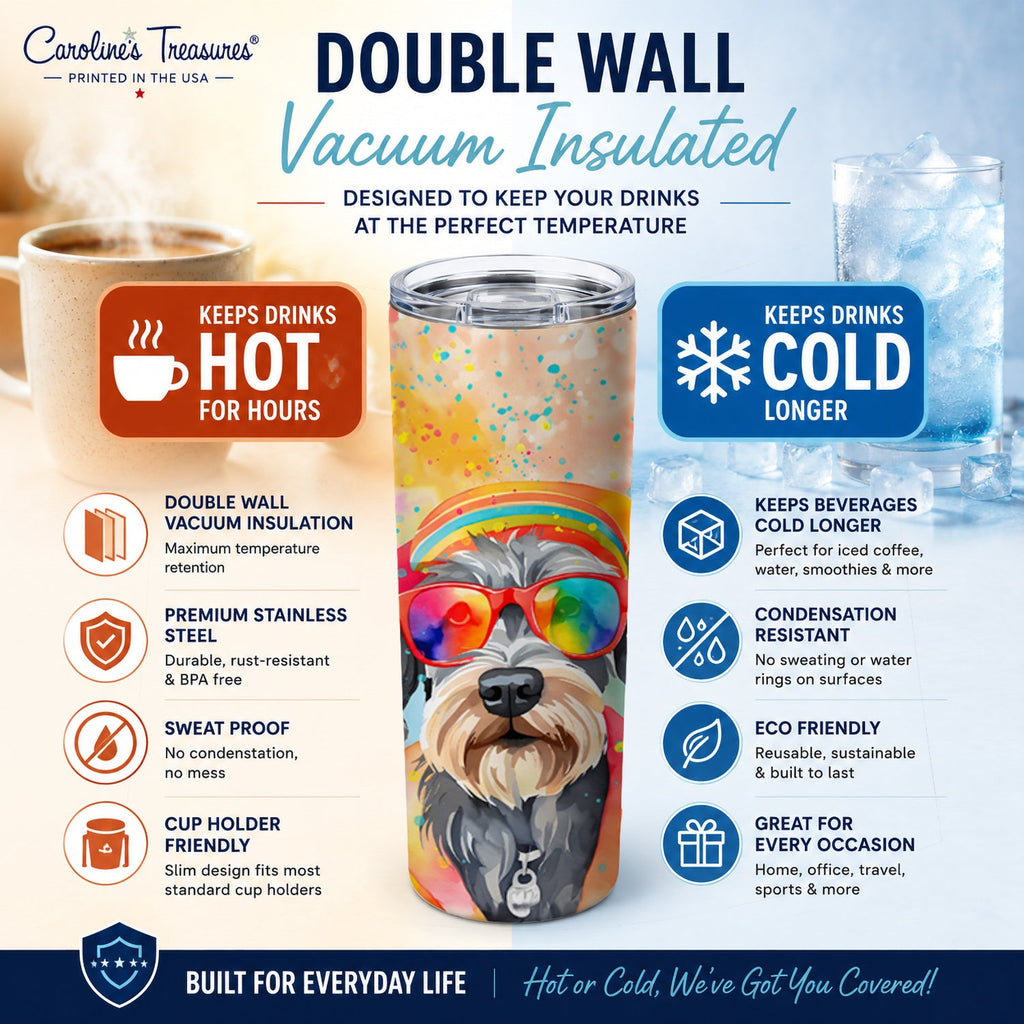 Schnauzer Hippie Dawg Stainless Steel Skinny Tumbler 20 oz Vacuum Double Walled Reusable Insulated Travel Cup
