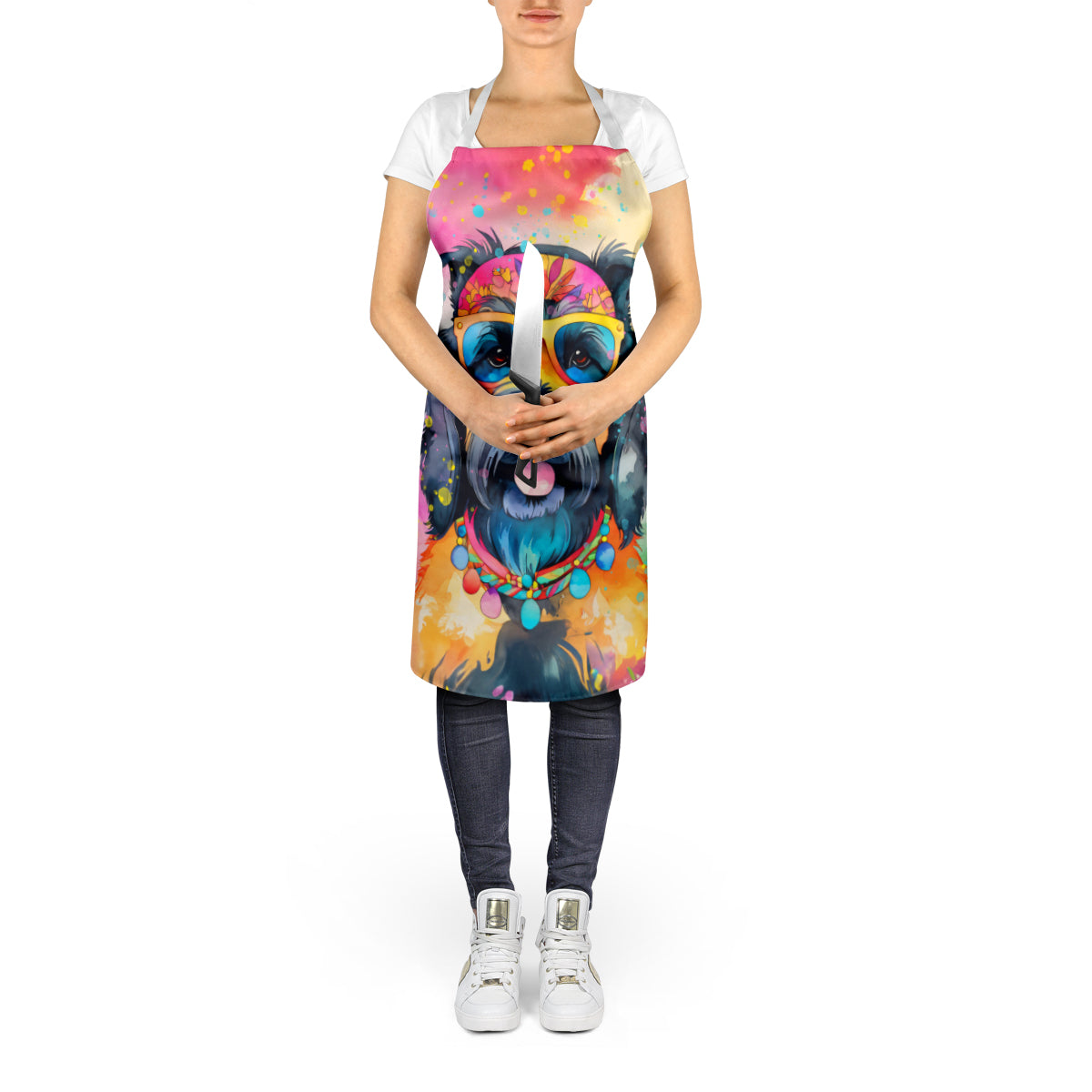 Scottish Terrier Hippie Dawg Apron Cooking Kitchen Server Baking Crafts Gardening for Adult Women Men, Unisex, Large, Multicolor
