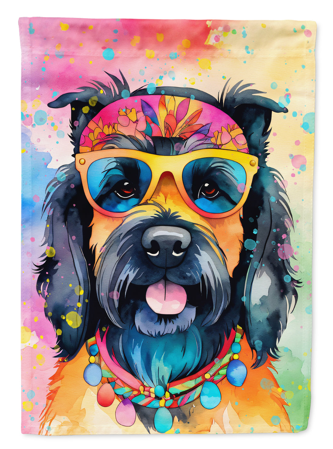 Scottish Terrier Hippie Dawg House Flag 28x40 Porch Sleeve Pole Decorative Outside Yard Banner Artwork Wall Hanging, Polyester