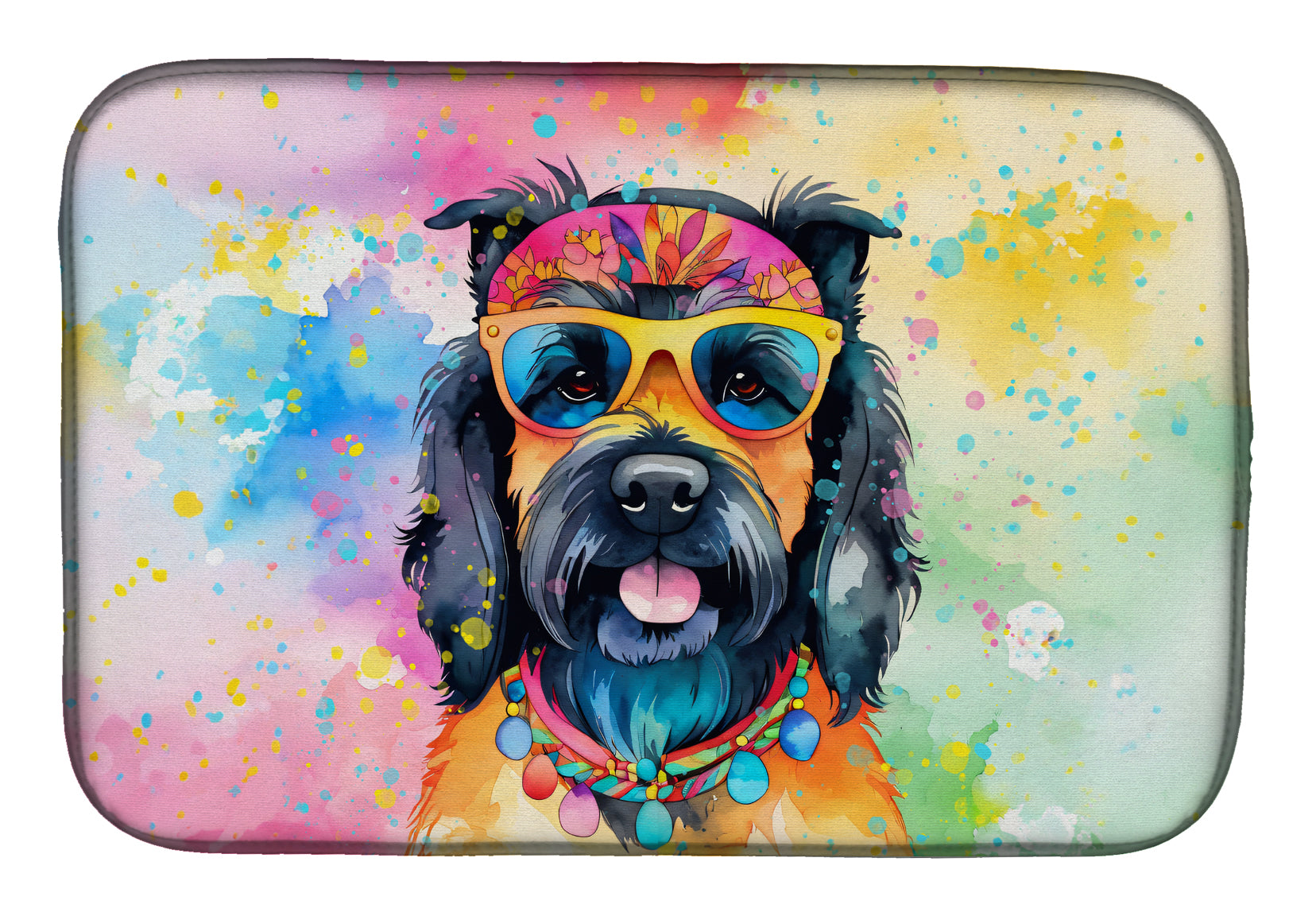 Scottish Terrier Hippie Dawg Dish Drying Mat Absorbent Dish Drying Mat Pad for Kitchen Counter Dish Drainer Mat for Countertop, 14 x 21", Multicolor