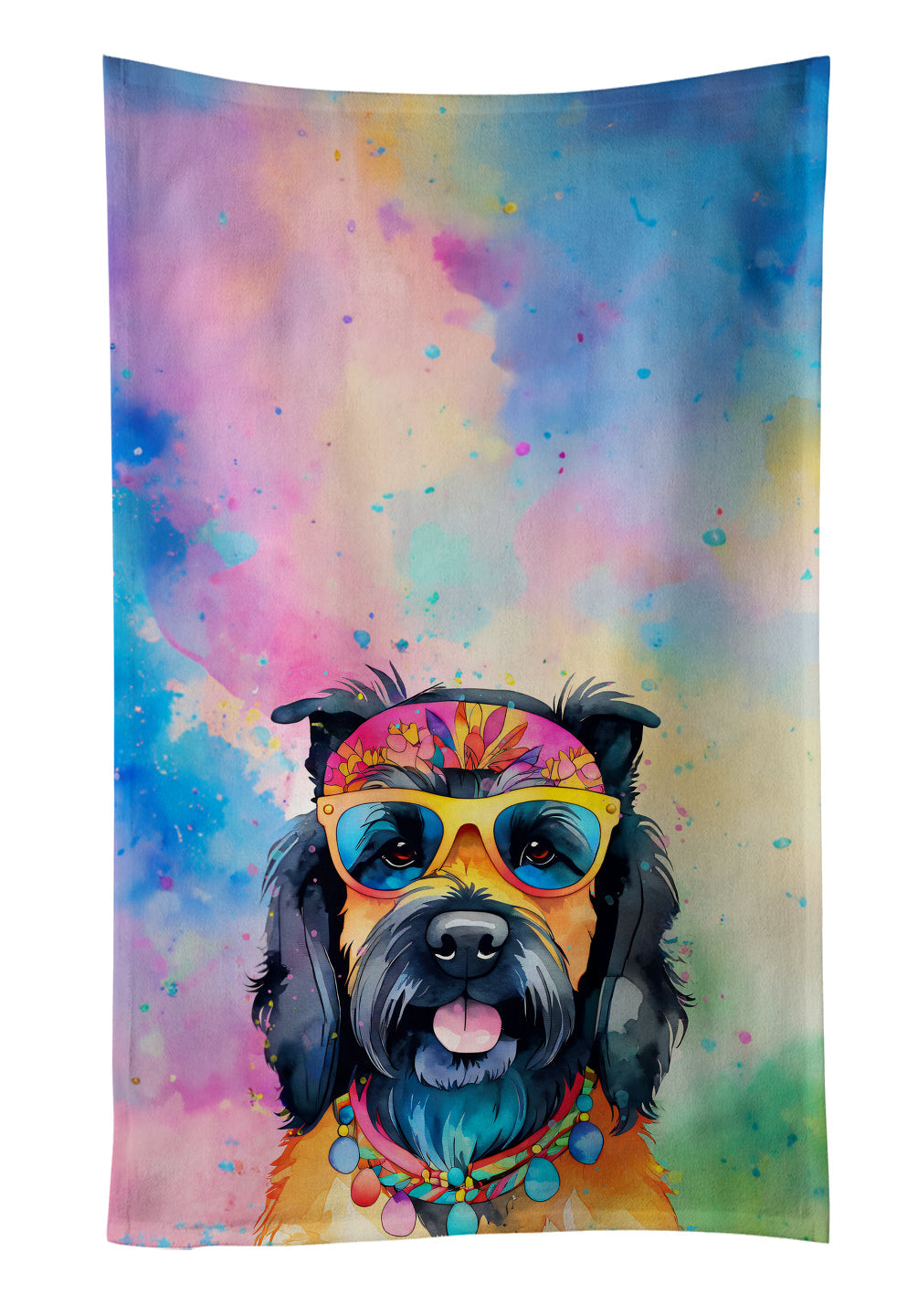 Scottish Terrier Hippie Dawg Kitchen Towel Velour Plush Front and Cotton Loop Back Machine Washable